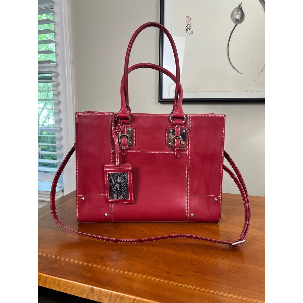 Wilsons Leather Red Laptop Tote Bag Women Work Briefcase Snakeskin Lining Large